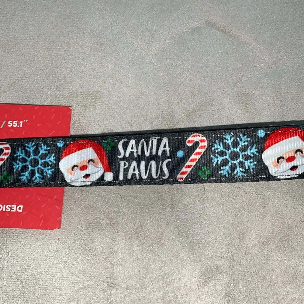 🦋 FUZZYARD Gray SANTA PAWS Set: Collar (Medium) & Leash NWT